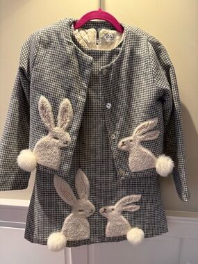 Lola + The Boys Gingham Bunny Pom-Pom dress and jacket